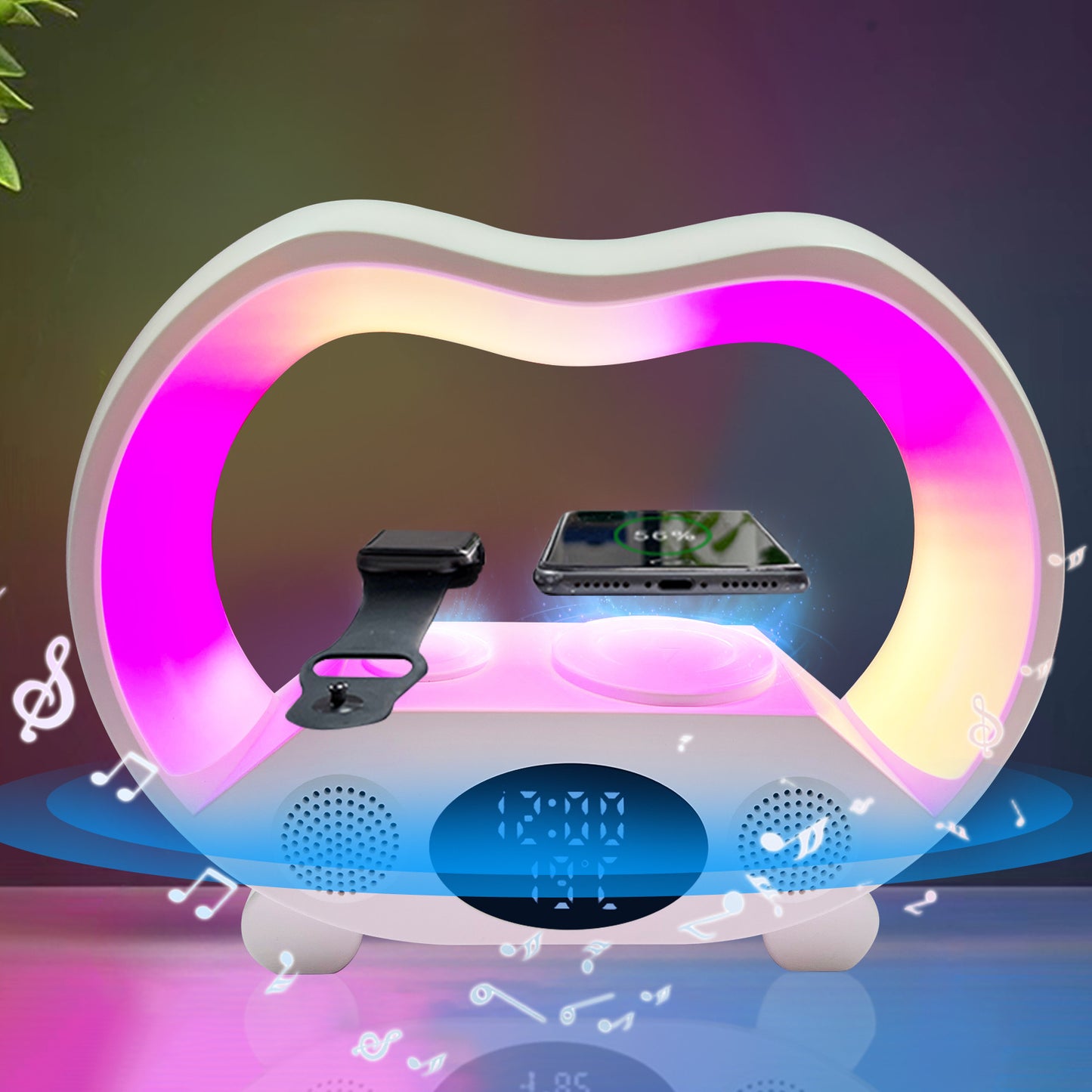 New 6 In 1 Smart Remote Control Bluetooth-compatible Ambience Intelligent LED Table Lamp Multi-function Wireless Charger Night Light Bluetooth-compatible Speaker